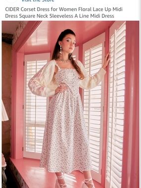Cider White Midi Dress with Blue Floral Print